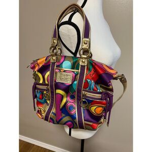 Coach Multicolor Tote Bag with Purple and Gold Accents